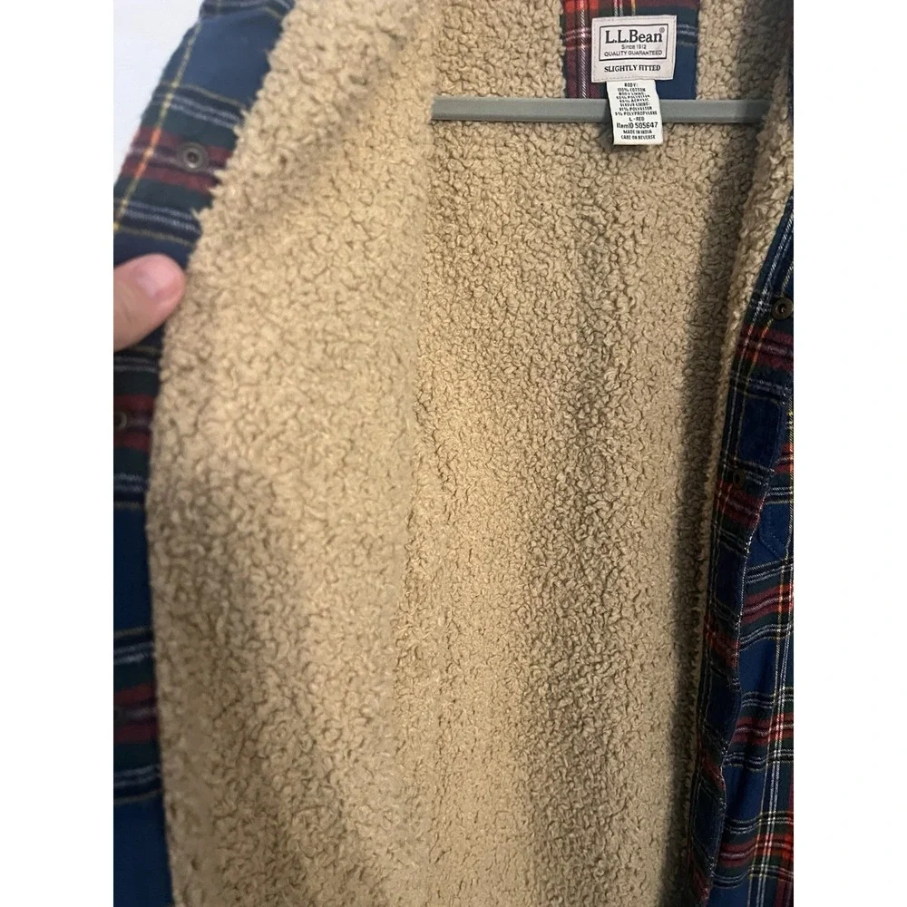 L.L. Bean Shacket Men's Large Multicolor Plaid Sherpa Blue Red Military‎ Jacket - Picture 10 of 11